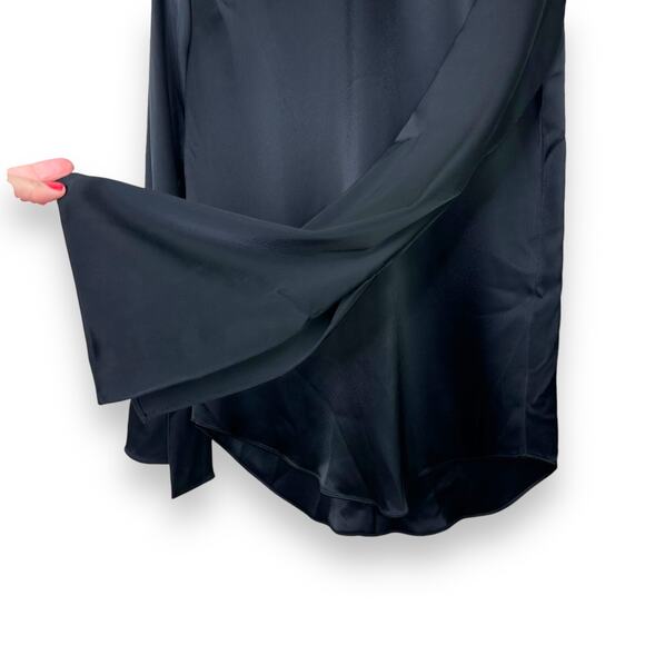 Theory NWOT True Black Flat Sateen Flared Long Slit Sleeves Pullover Blouse - Picture 4 of 8